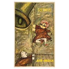 AIR-INDIA - ROME Authentic Original Vintage Airline Travel tourism MCM Poster