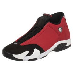 Air Jordan 14 Retro Synthetik Wildleder und Wildleder Turnschuhe Rot Toro Größe 46