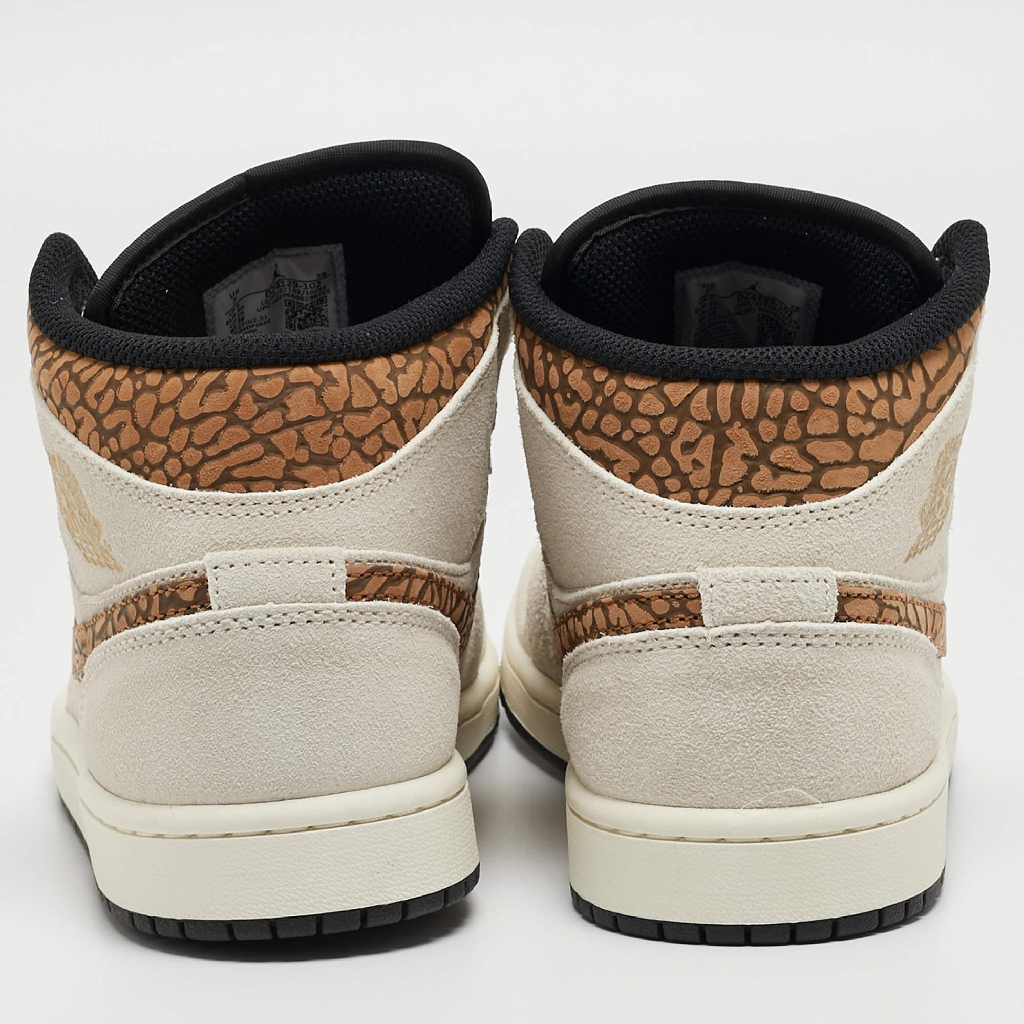 Air Jordan Cream/Brown Suede Jordan 1 Mid SE Brown Elephant Sneakers Size 40 2