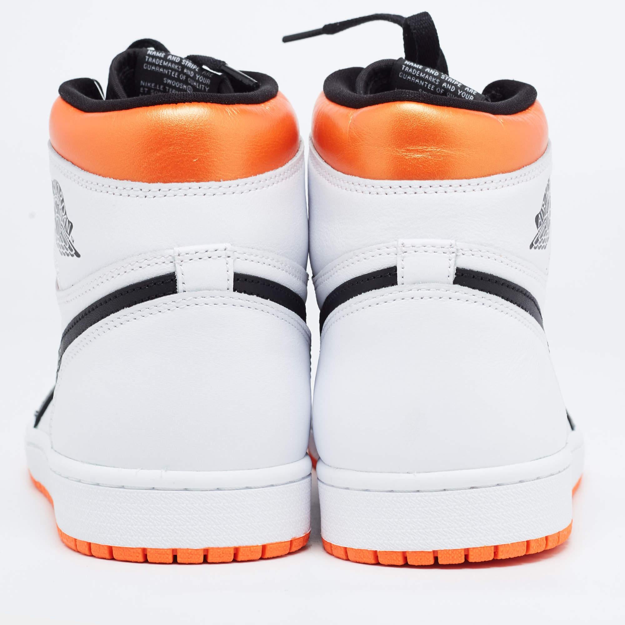 Men's Air Jordan Leather Jordan 1 Retro High Electro Orange Sneakers Size 44
