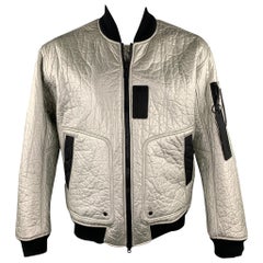 AIR JORDAN Size L Silver Metallic Polyethylene Zip Up Bomber Jacket