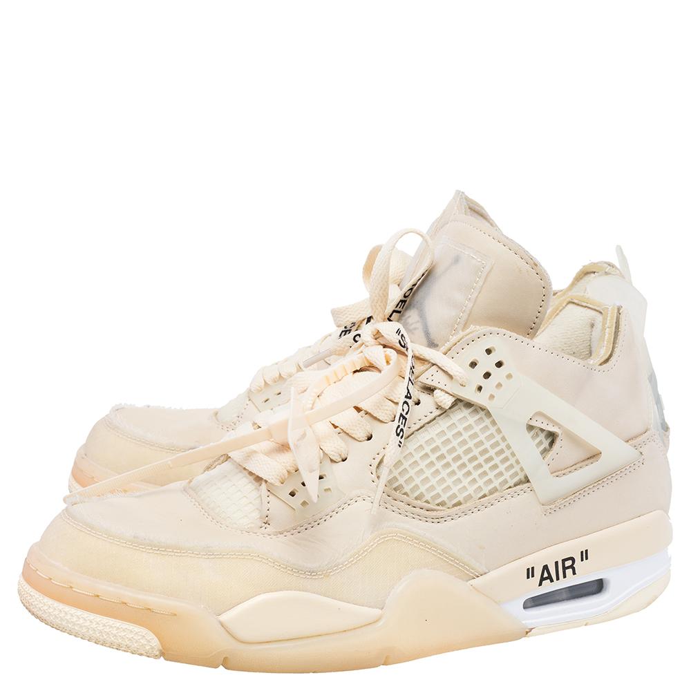 Air Jordan x Off White Beige Leather And Mesh 4 Retro Sail Sneakers ...