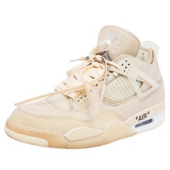 Air Jordan x Off White Beige Leather And Mesh 4 Retro Sail Sneakers Size 43