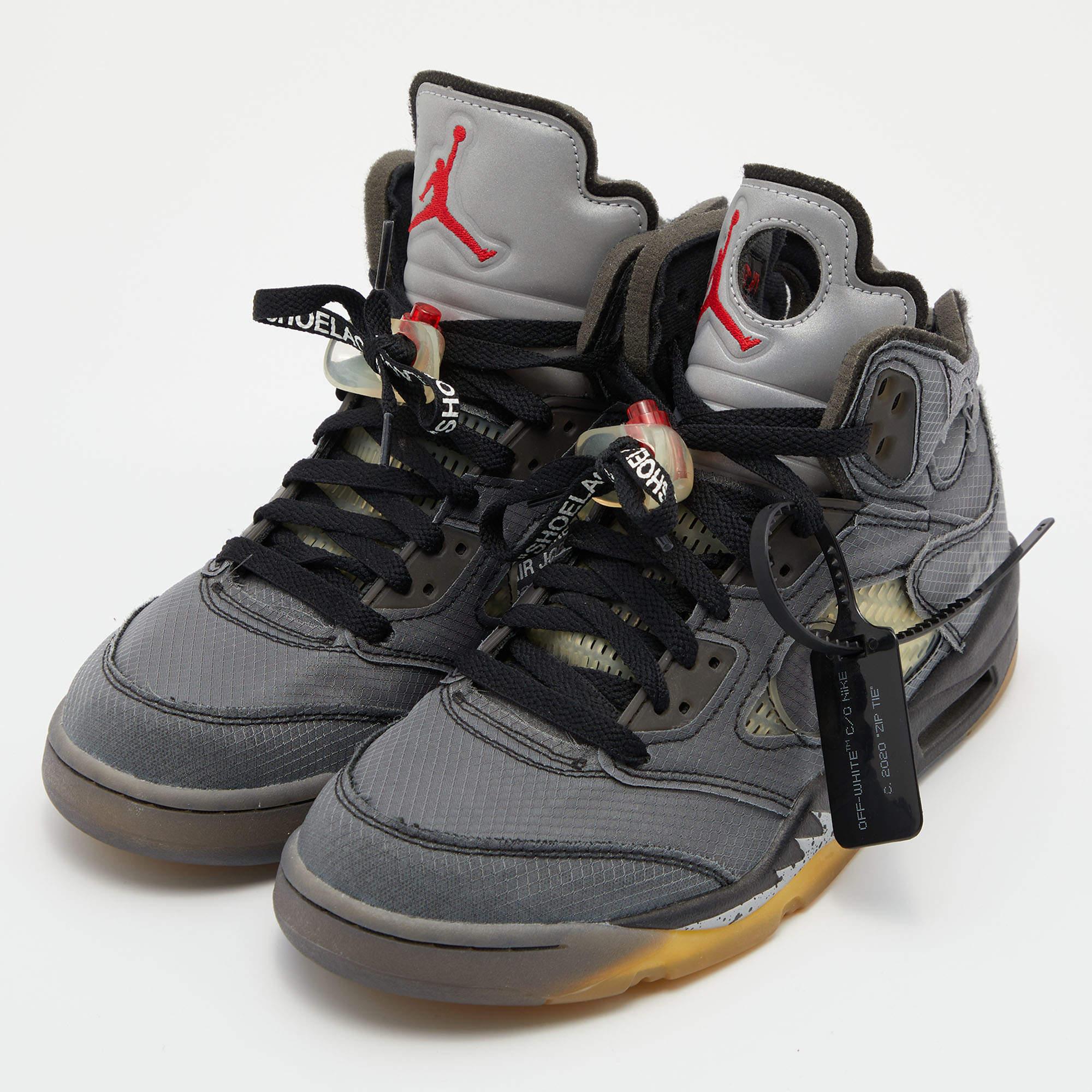 Men's Air Jordan x Off White Mesh Retro 5 Muslin High Top Sneakers Size 41