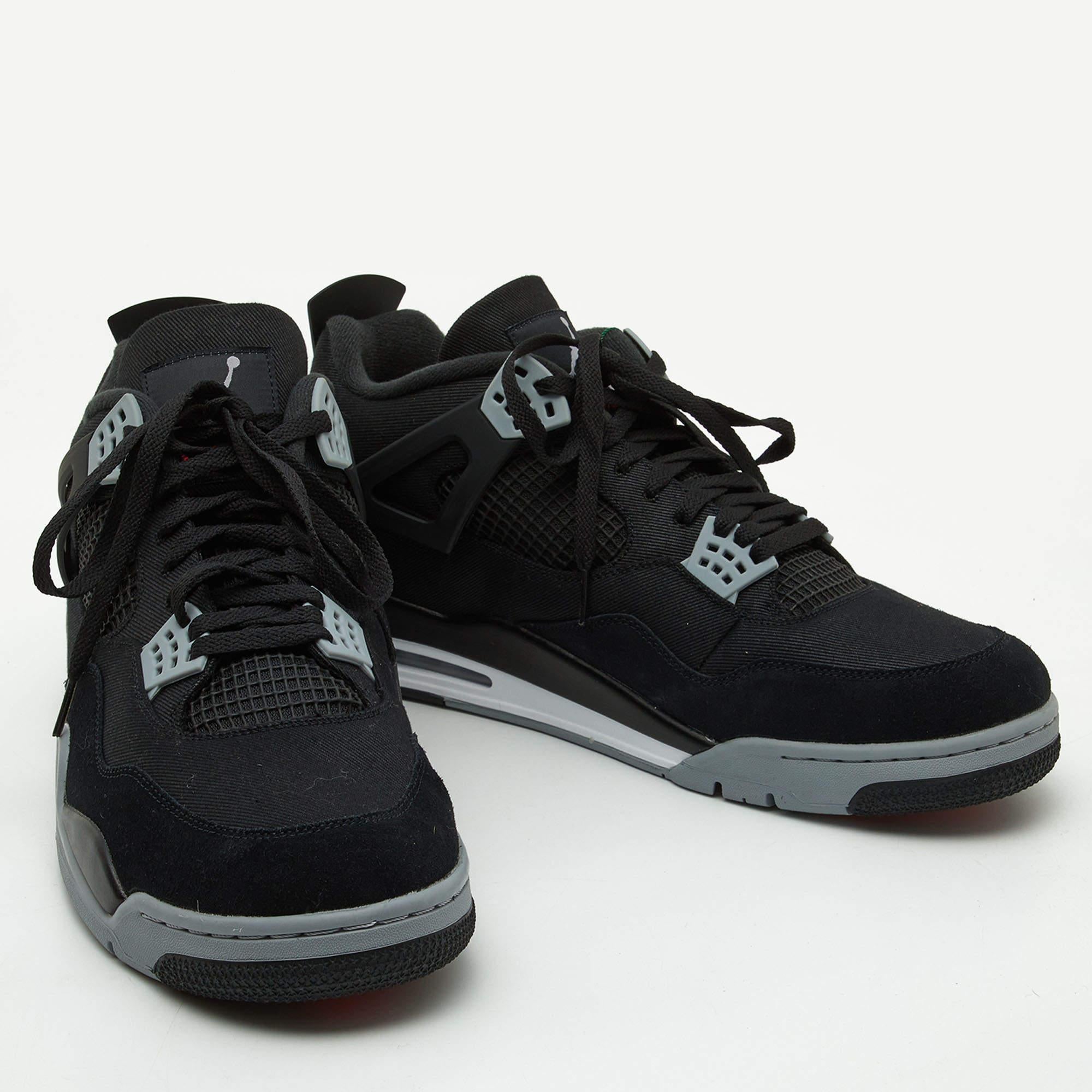 Air Jordans Black Canvas and Suede Jordan 4 Retro Sneakers Size 50.5 In Excellent Condition In Dubai, Al Qouz 2
