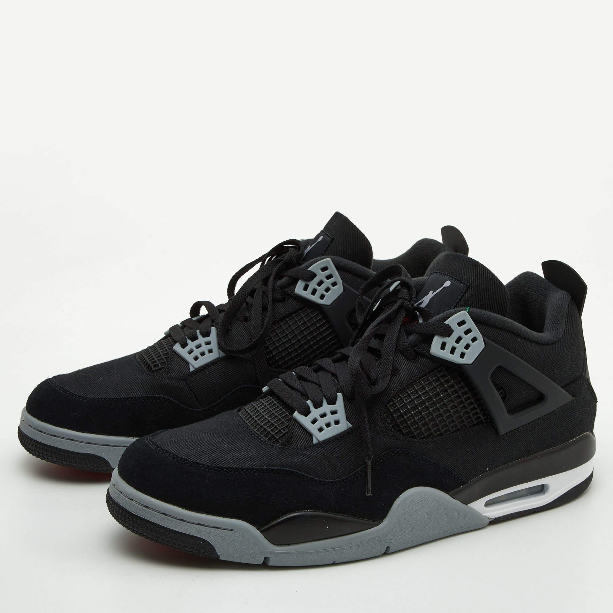 Men's Air Jordans Black Canvas and Suede Jordan 4 Retro Sneakers Size 50.5