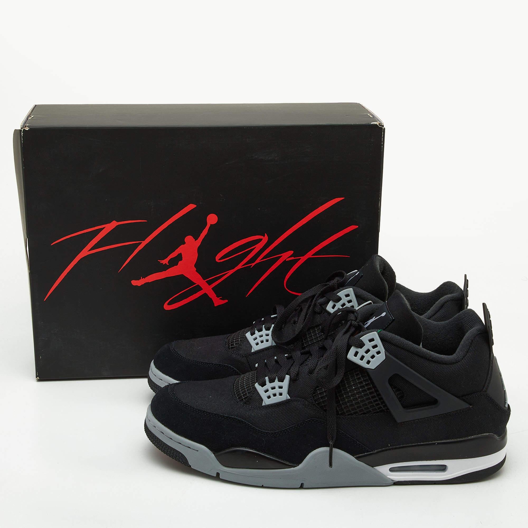 Air Jordans Black Canvas and Suede Jordan 4 Retro Sneakers Size 50.5 2