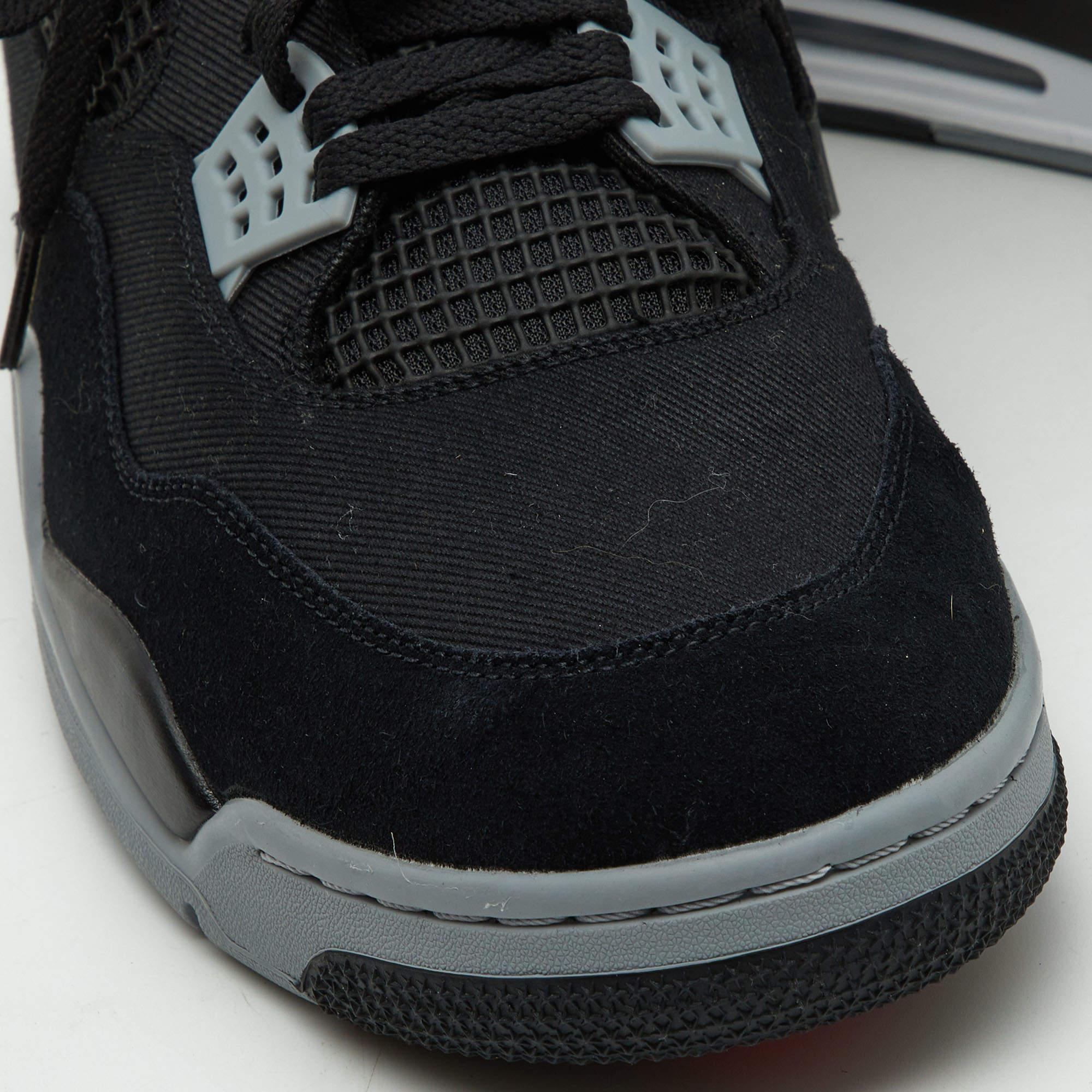 Air Jordans Black Canvas and Suede Jordan 4 Retro Sneakers Size 50.5 5