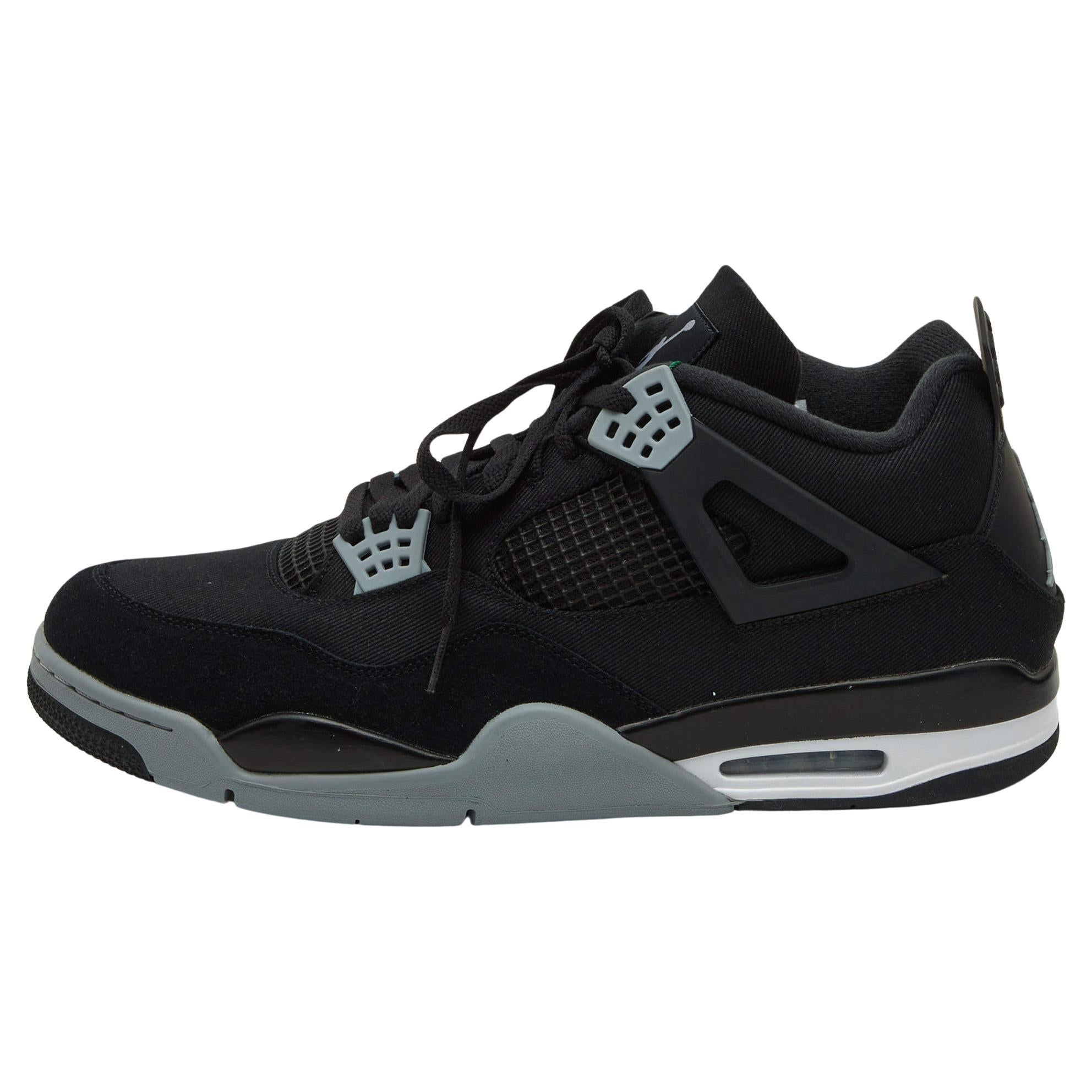 Air Jordans Black Canvas and Suede Jordan 4 Retro Sneakers Size 50.5