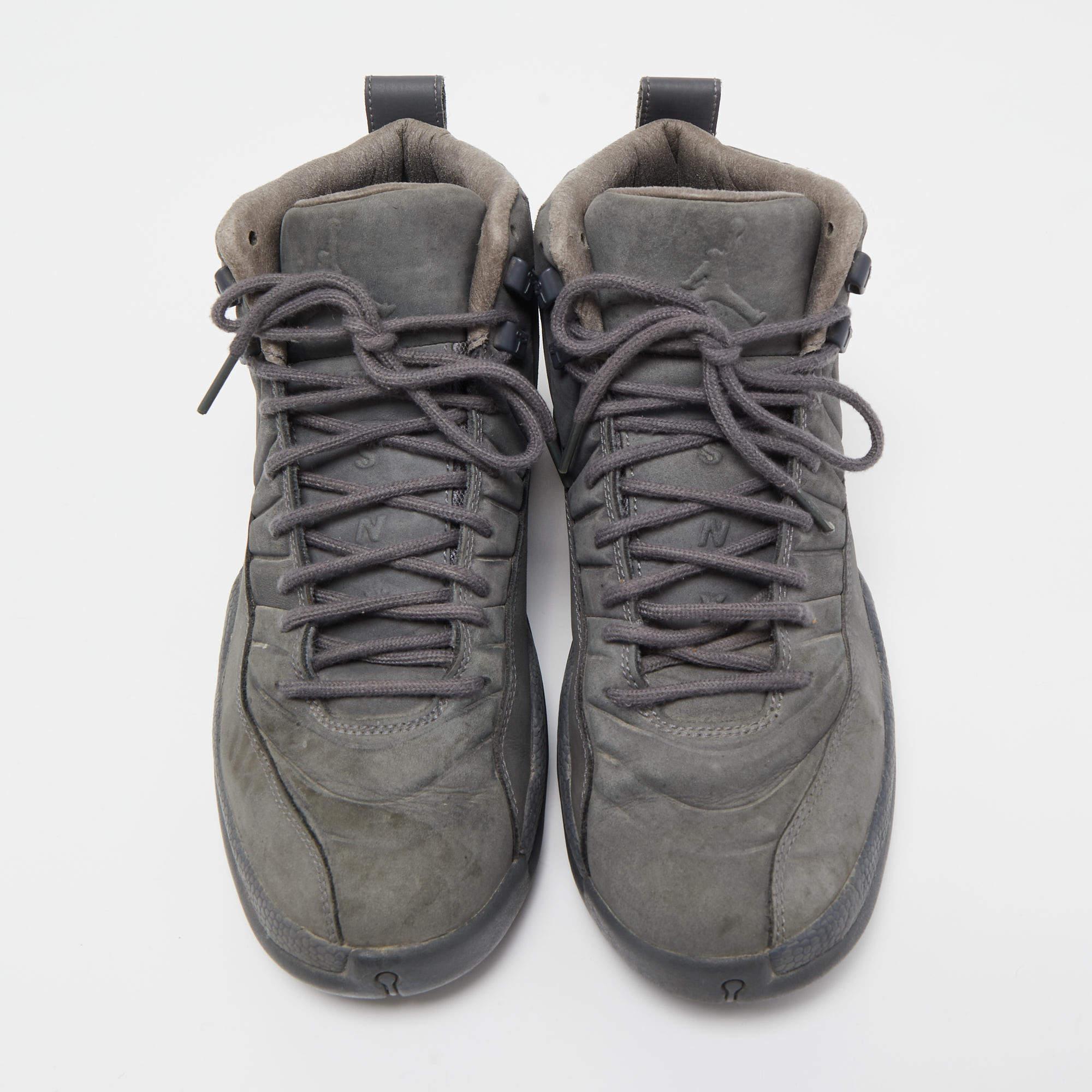 Gray Air Jordans Grey Nubuck Leather High Top Sneakers Size 41 For Sale