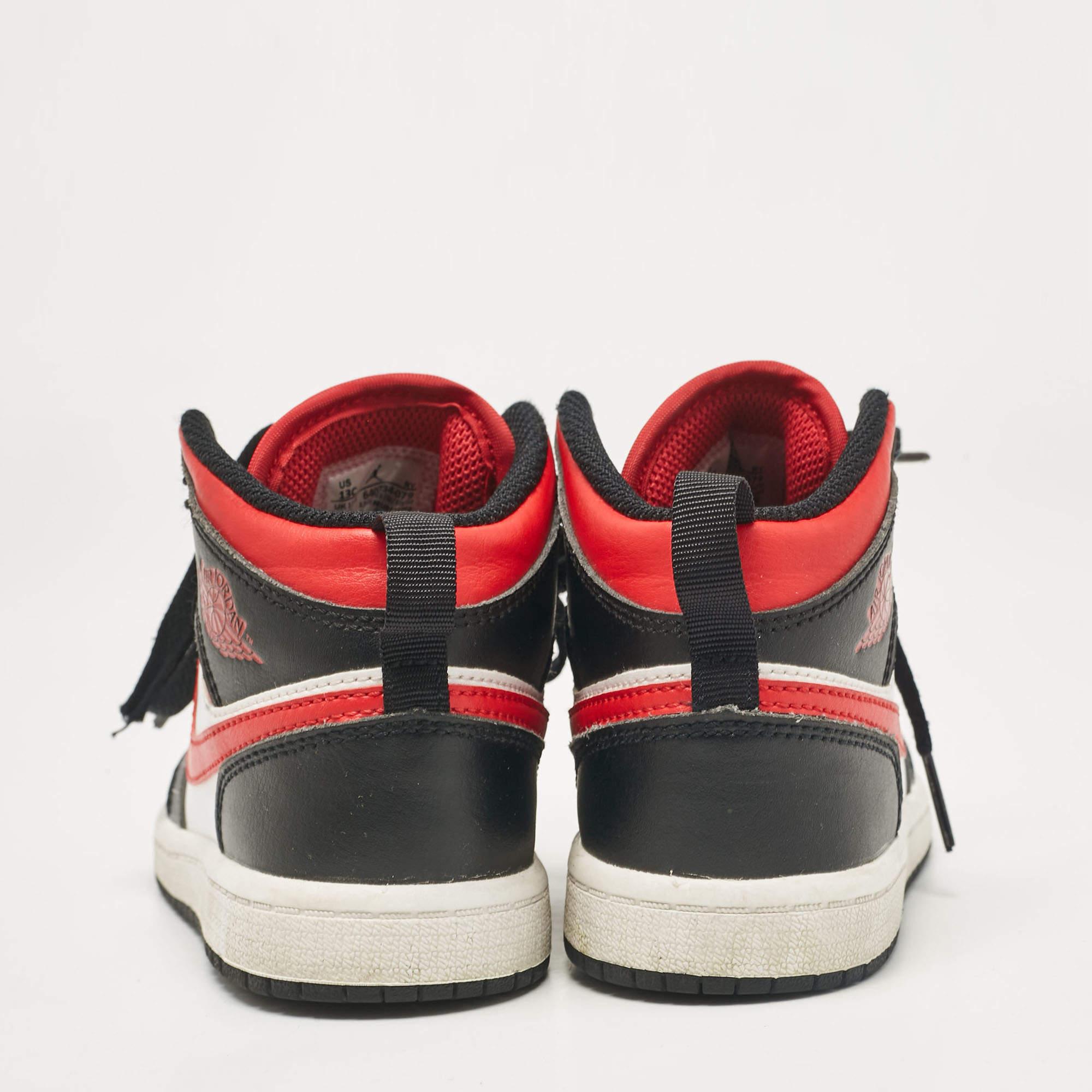 Women's or Men's Air Jordans Leather Jordan 1 Mid PS Black Fire Red Sneakers Size 31 (kids) For Sale