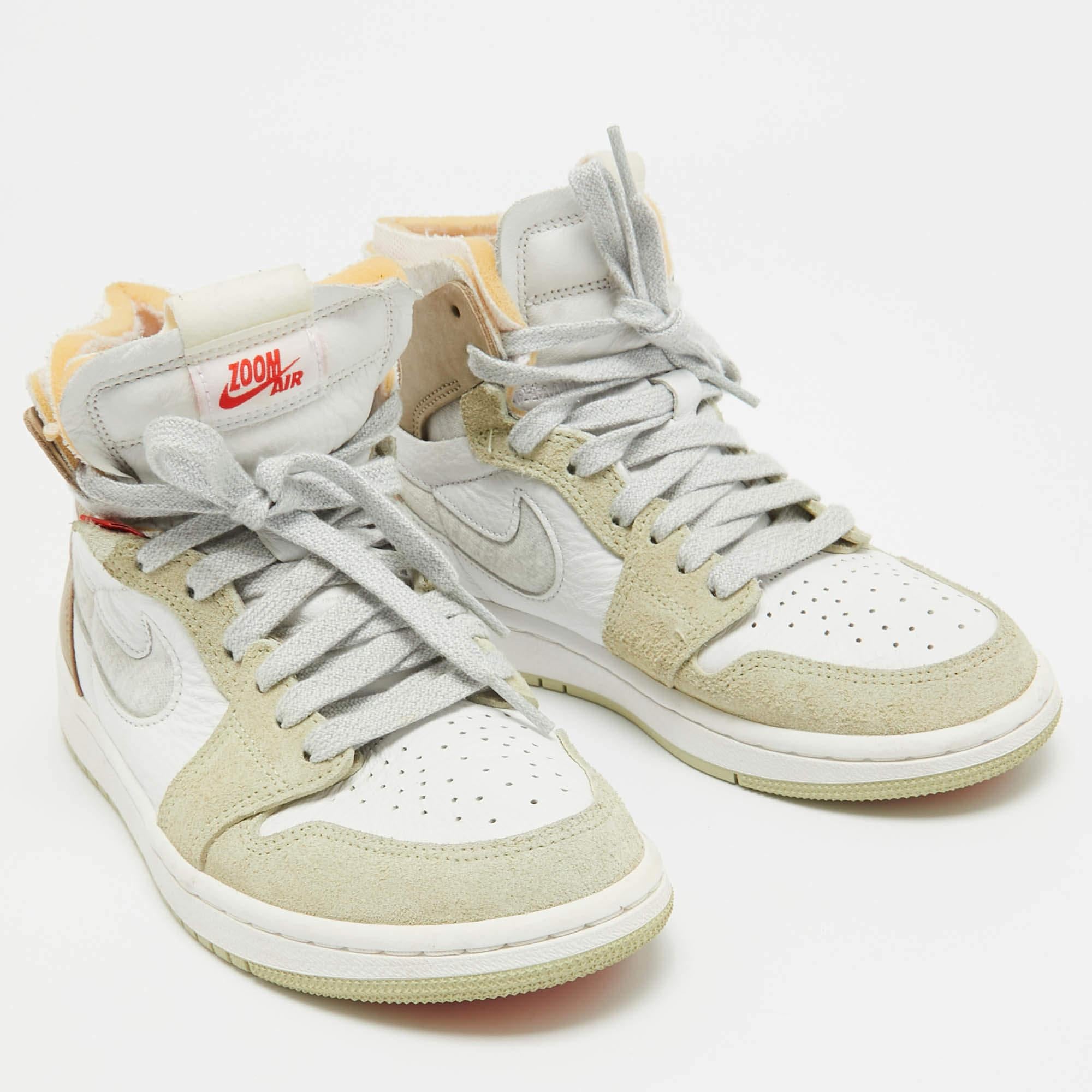 Air Jordans Multicolor Leder Jordan 1 High Zoom Air CMFT Aura Turnschuhe aus Leder Größe 36 im Zustand „Gut“ im Angebot in Dubai, Al Qouz 2
