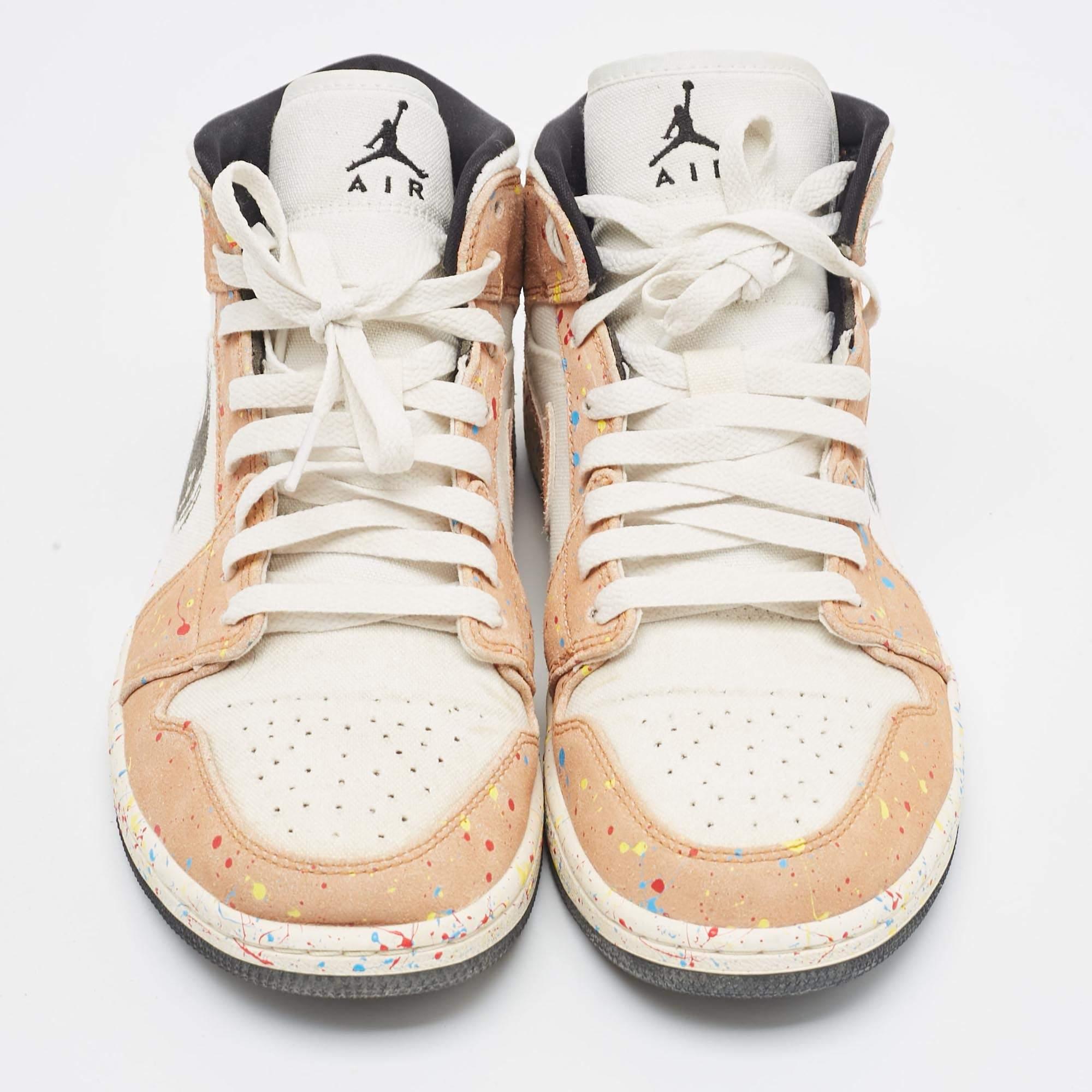 Beige Air Jordans Baskets Jordan 1 mi-siècle « Brushstroke » en toile de daim multicolore taille 42