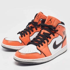 Air Jordans Patent Leather Jordan 1 Mid SE Turf Orange Sneakers Size 43