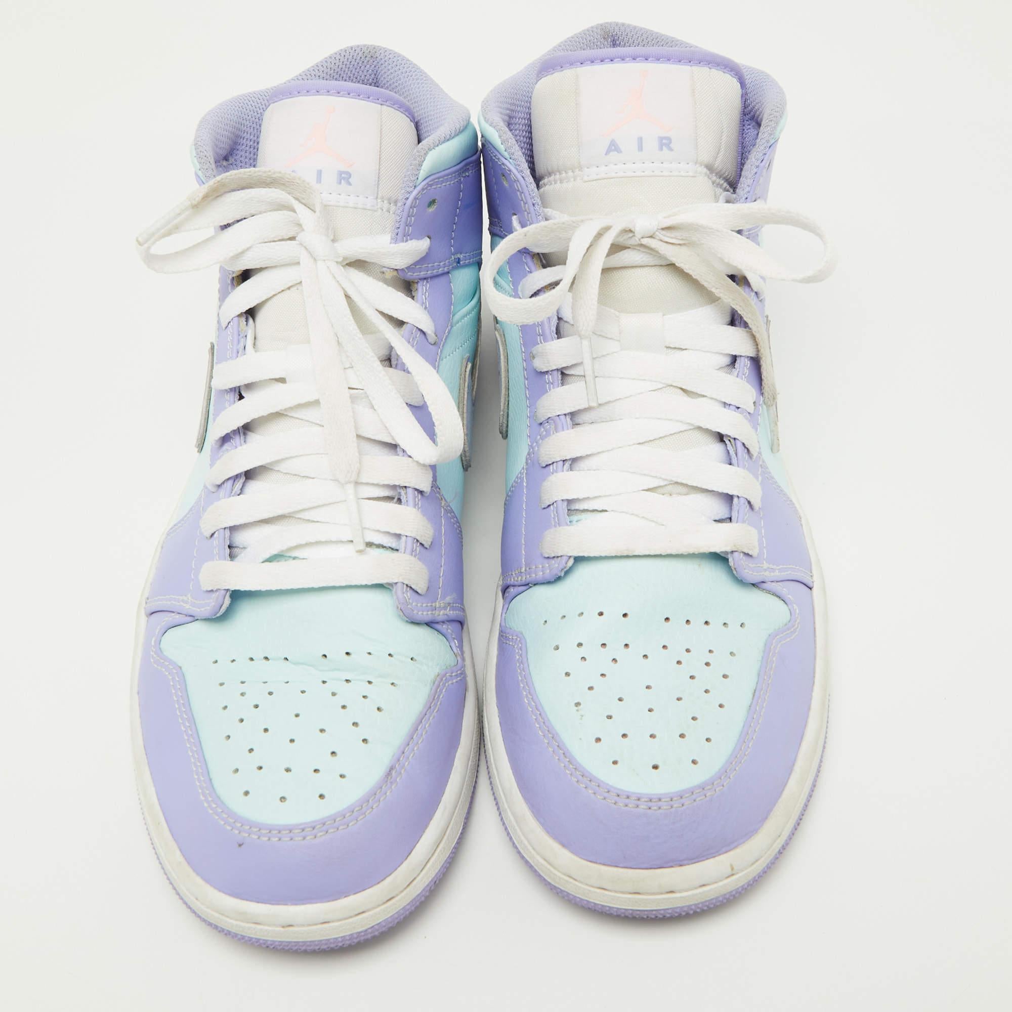 Gray Air Jordans Purple/Green Leather Air Jordan 1 Mid Sneakers Size 43
