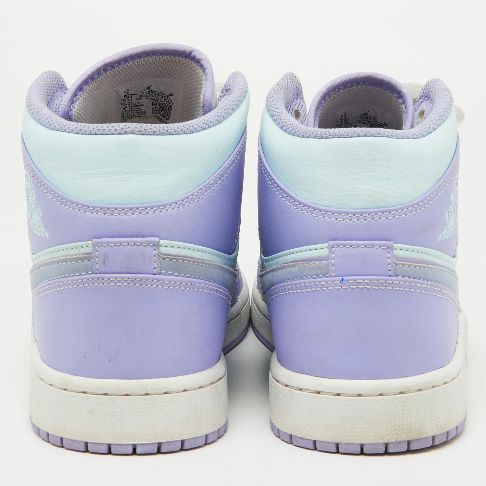 Men's Air Jordans Purple/Green Leather Air Jordan 1 Mid Sneakers Size 43