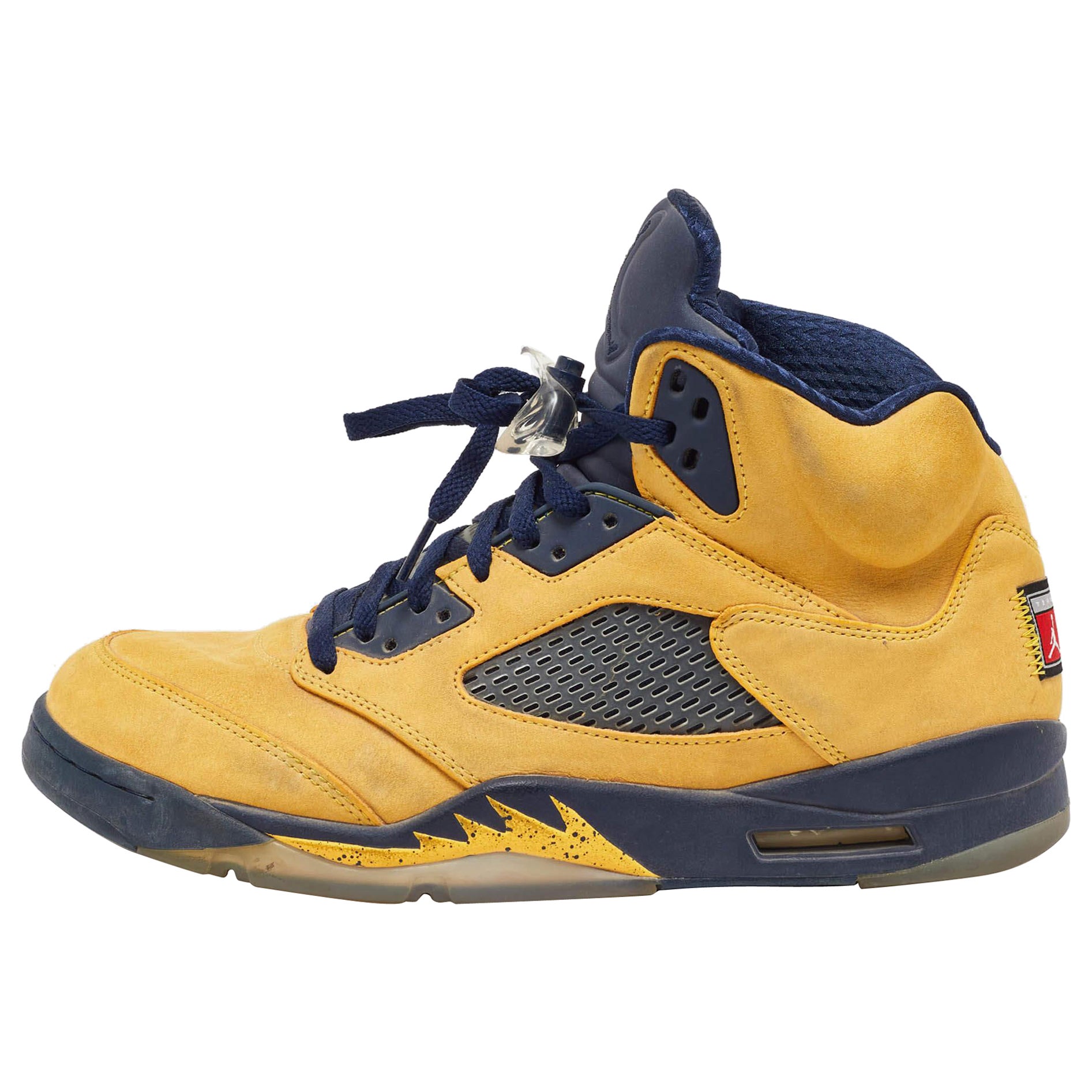 Air Jordans Yellow Nubuck Leather Jordan 5 Retro Michigan Sneakers Size 45.5 For Sale