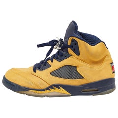 Air Jordans Yellow Nubuck Leather Jordan 5 Retro Michigan Sneakers Size 45.5
