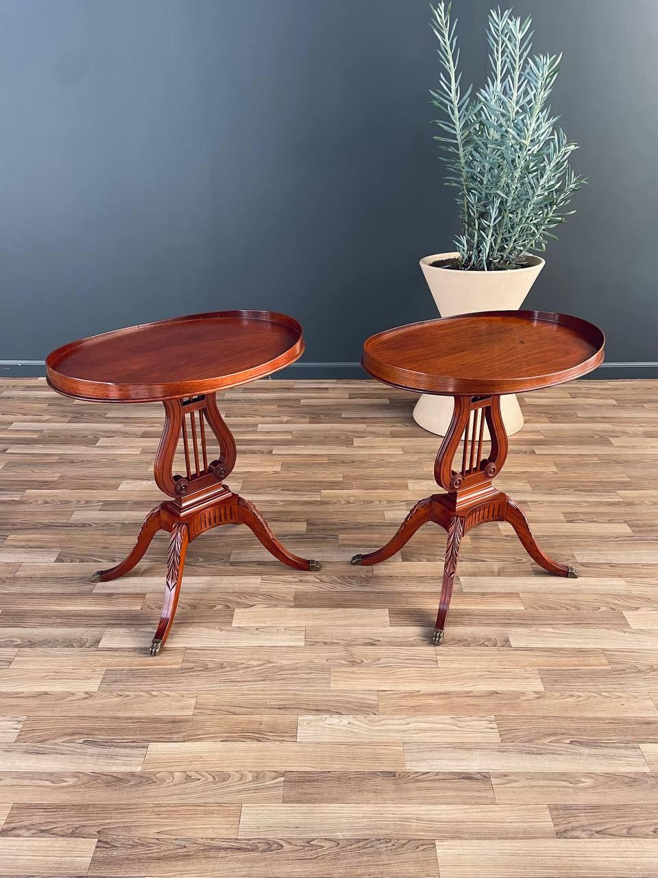 American Pair of Antique Mahogany Neoclassical Side Tables With Lyre Bases For Sale