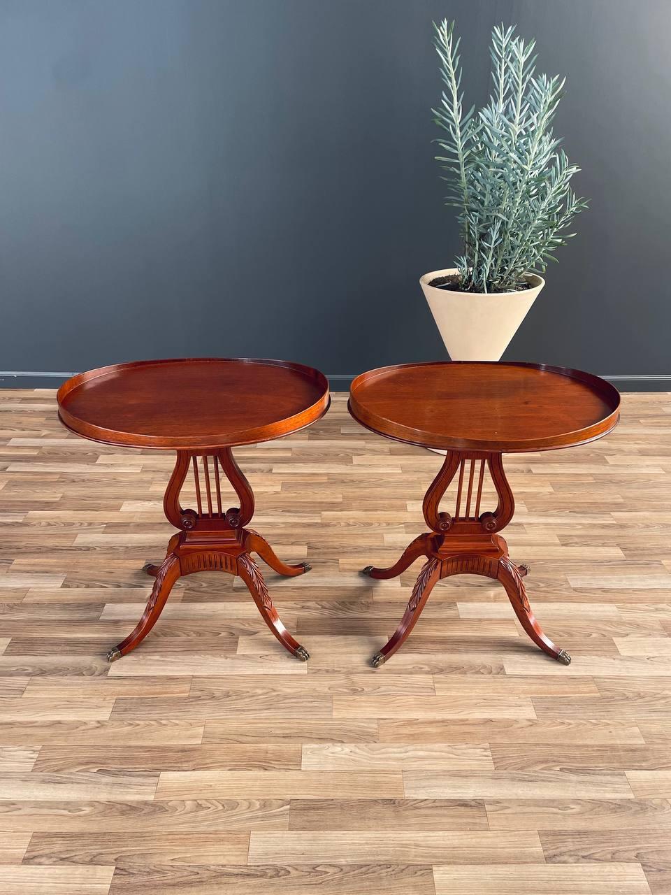 Pair of Antique Mahogany Neoclassical Side Tables With Lyre Bases In Good Condition For Sale In Los Angeles, CA