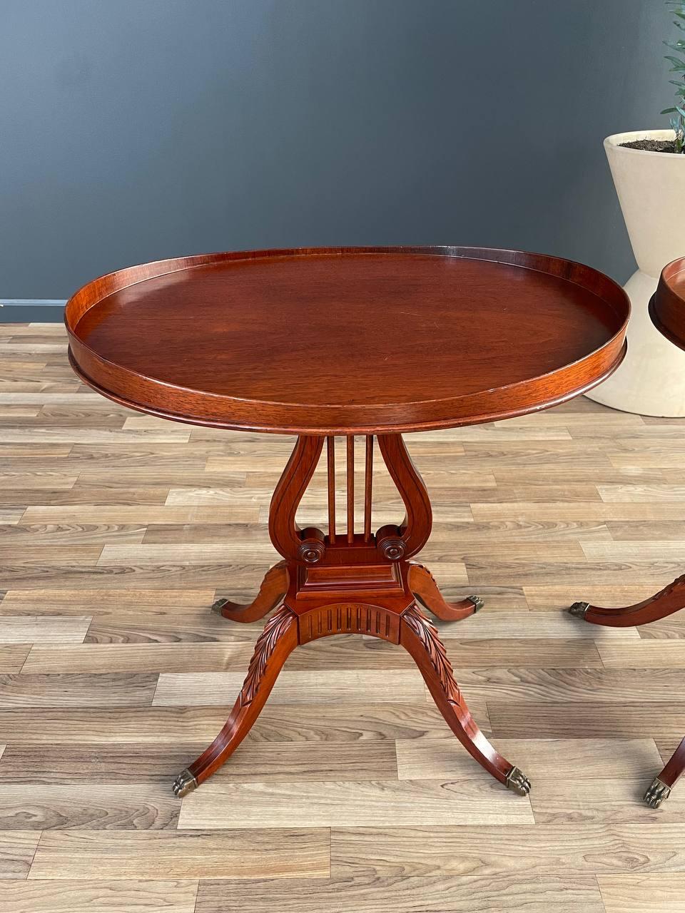 Mid-20th Century Pair of Antique Mahogany Neoclassical Side Tables With Lyre Bases For Sale