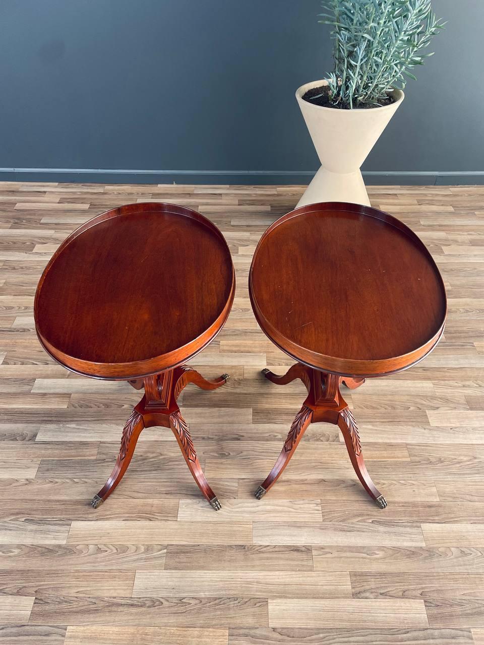 Pair of Antique Mahogany Neoclassical Side Tables With Lyre Bases For Sale 1