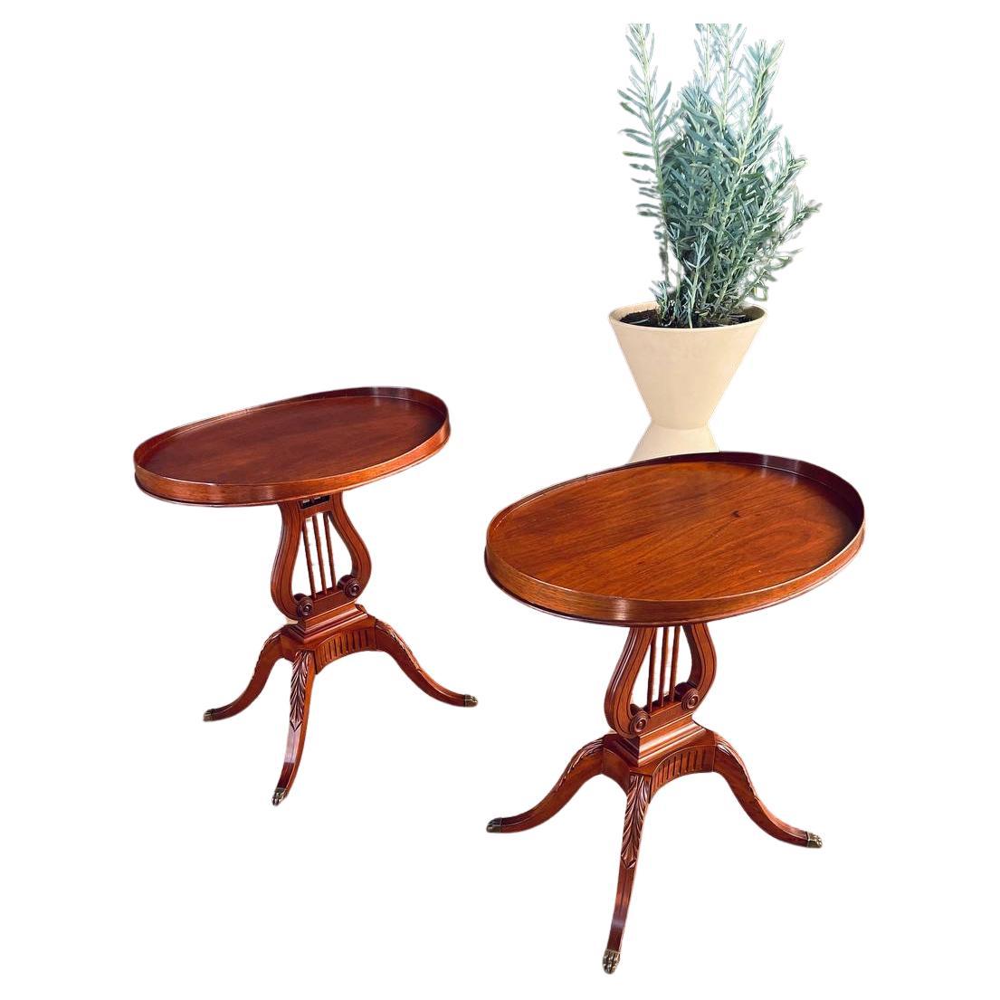 Pair of Antique Mahogany Neoclassical Side Tables With Lyre Bases For Sale