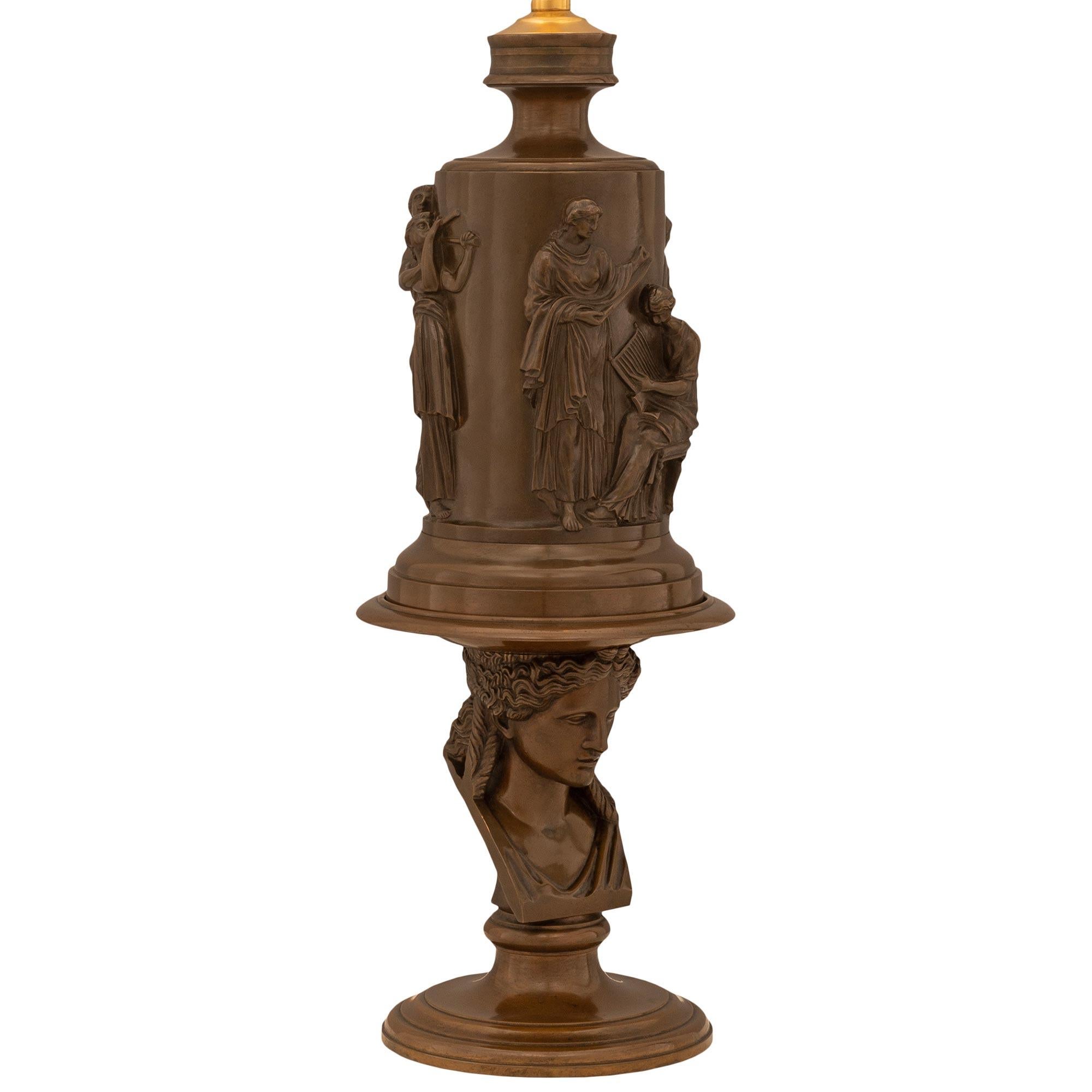 Patinated air Of French 19th Century Grand Tour Period Bronze Lamps, Signed Barbedienne For Sale
