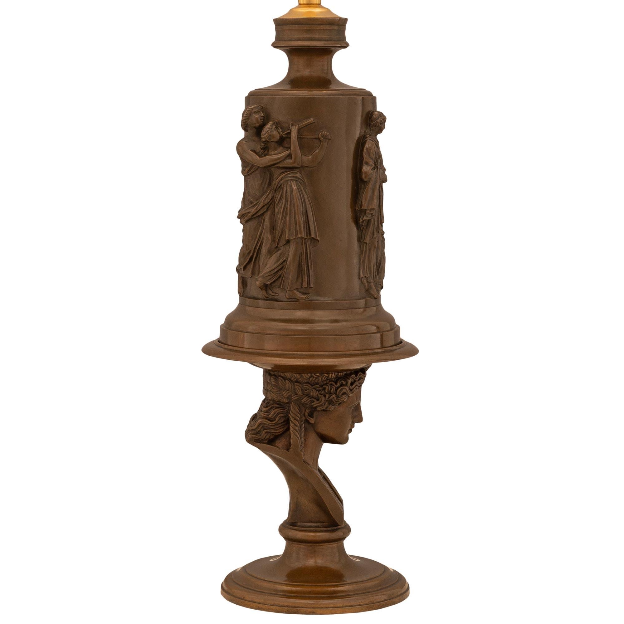 air Of French 19th Century Grand Tour Period Bronze Lamps, Signed Barbedienne In Good Condition For Sale In West Palm Beach, FL