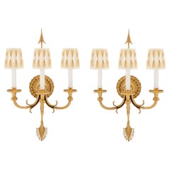 Pair of French 19th Century Neo-Classical St. Ormolu Three Arm Sconces