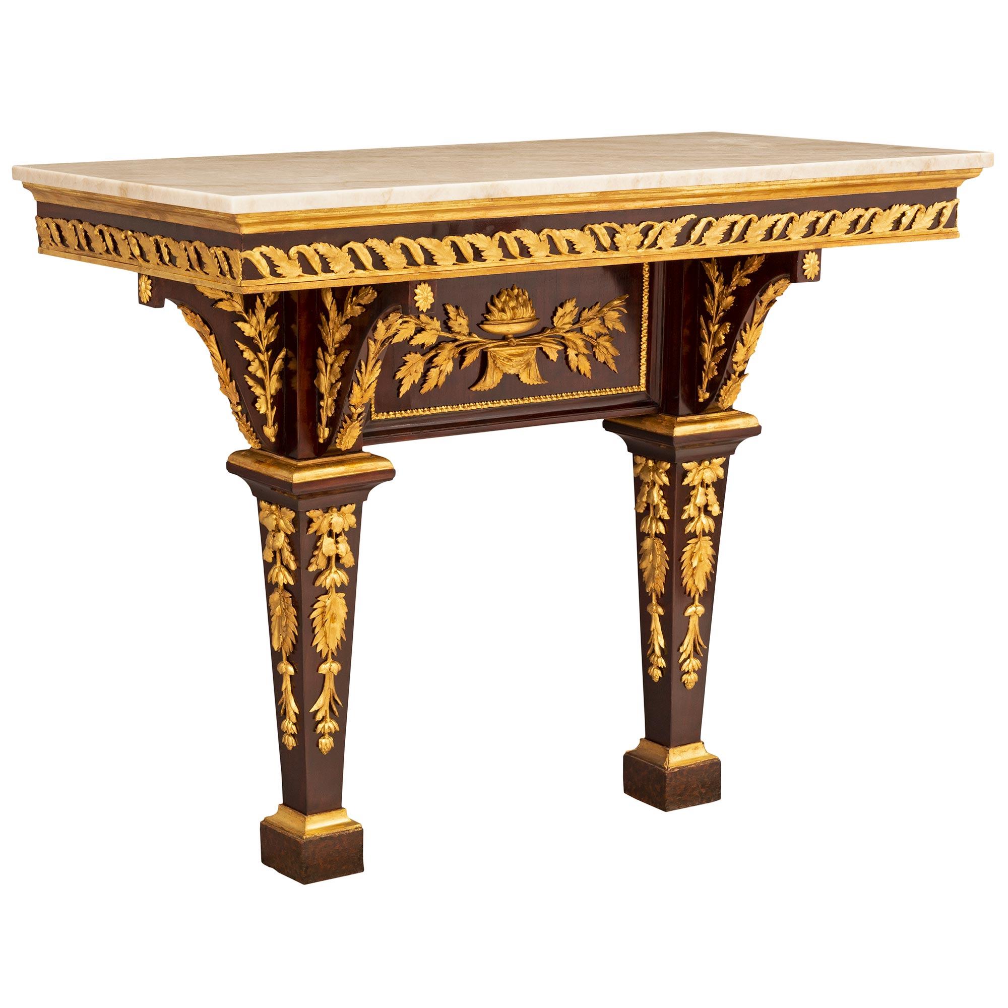 Air of Italian 19th Century Louis XVI St. Walnut, Giltwood, and Marble Consoles In Good Condition For Sale In West Palm Beach, FL