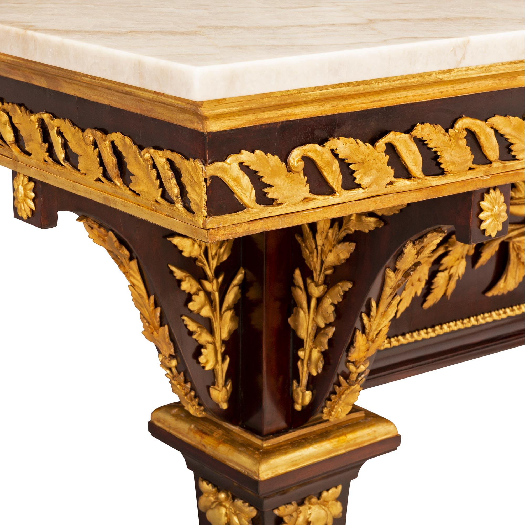 Air of Italian 19th Century Louis XVI St. Walnut, Giltwood, and Marble Consoles For Sale 2