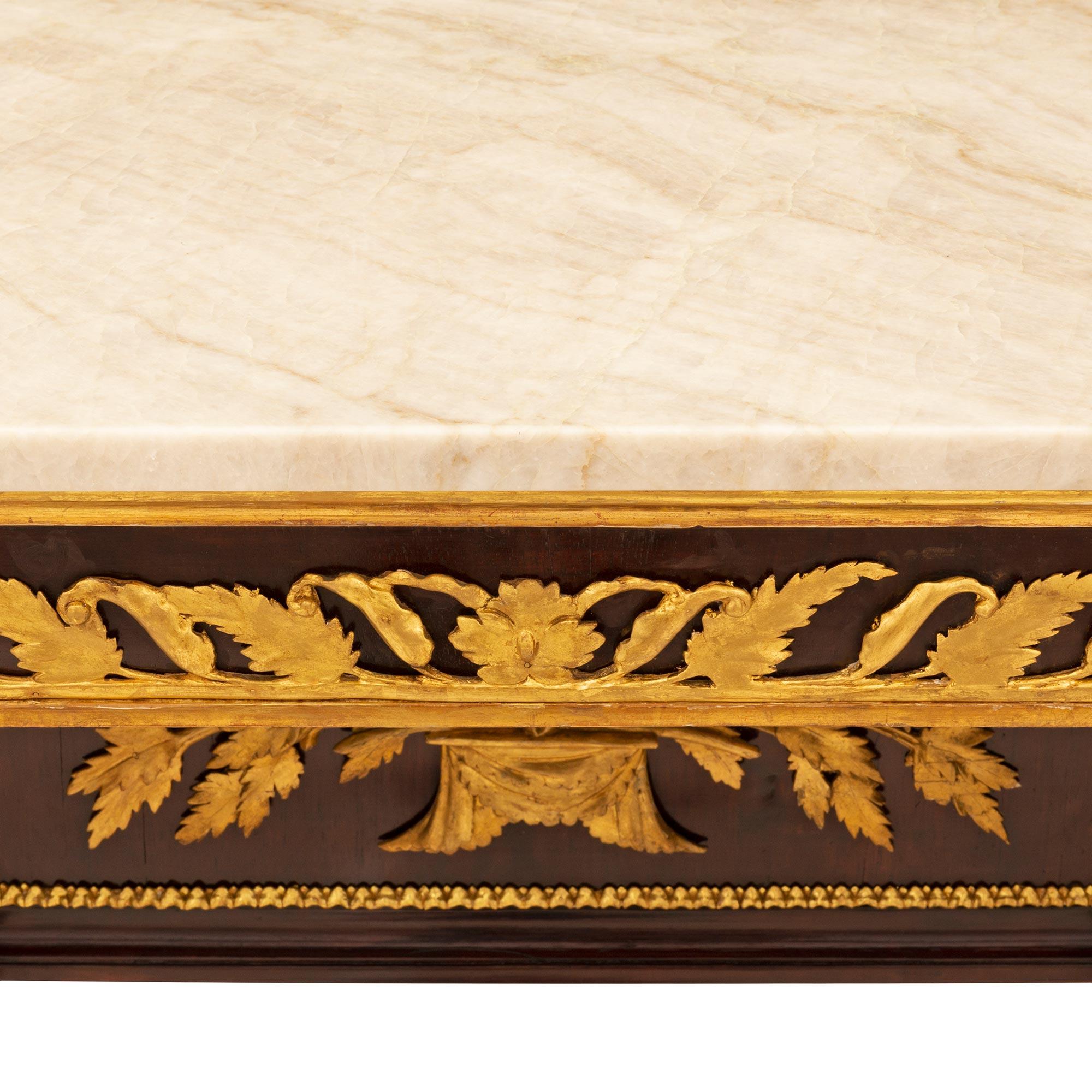 Air of Italian 19th Century Louis XVI St. Walnut, Giltwood, and Marble Consoles For Sale 3