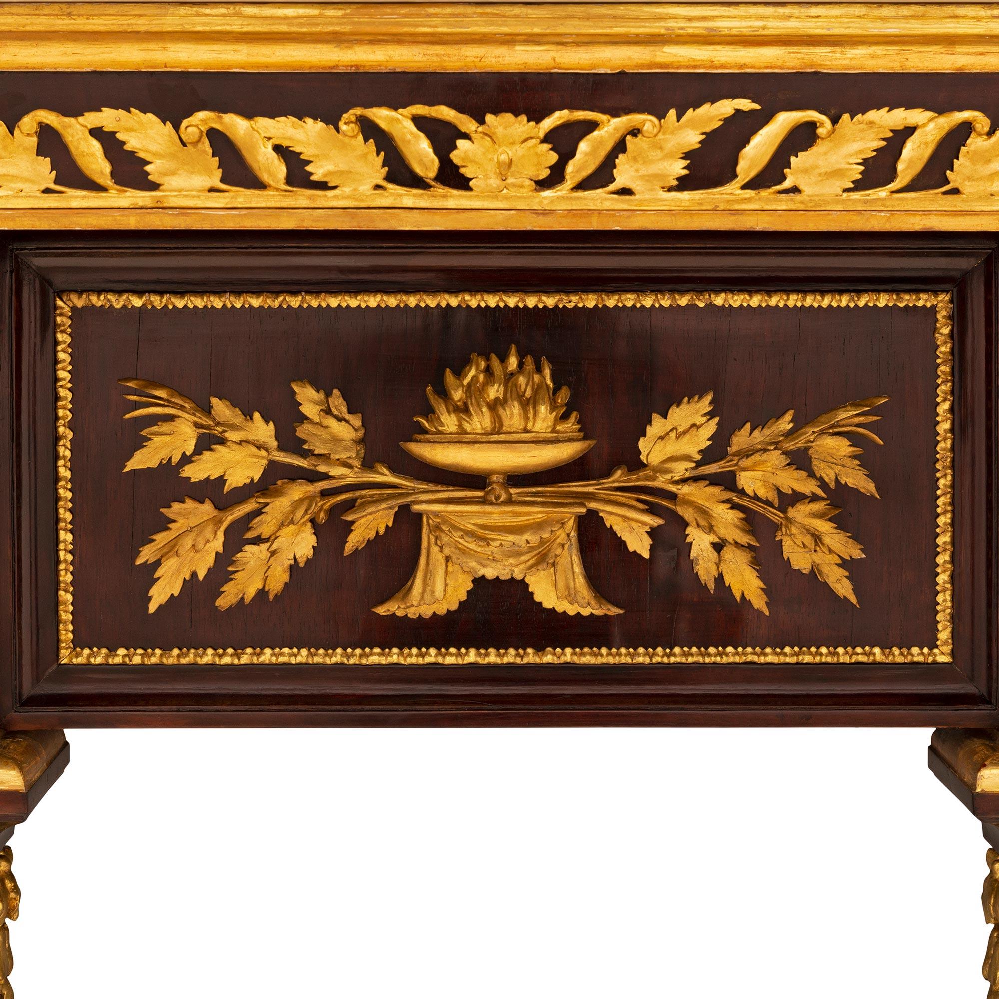 Air of Italian 19th Century Louis XVI St. Walnut, Giltwood, and Marble Consoles For Sale 4
