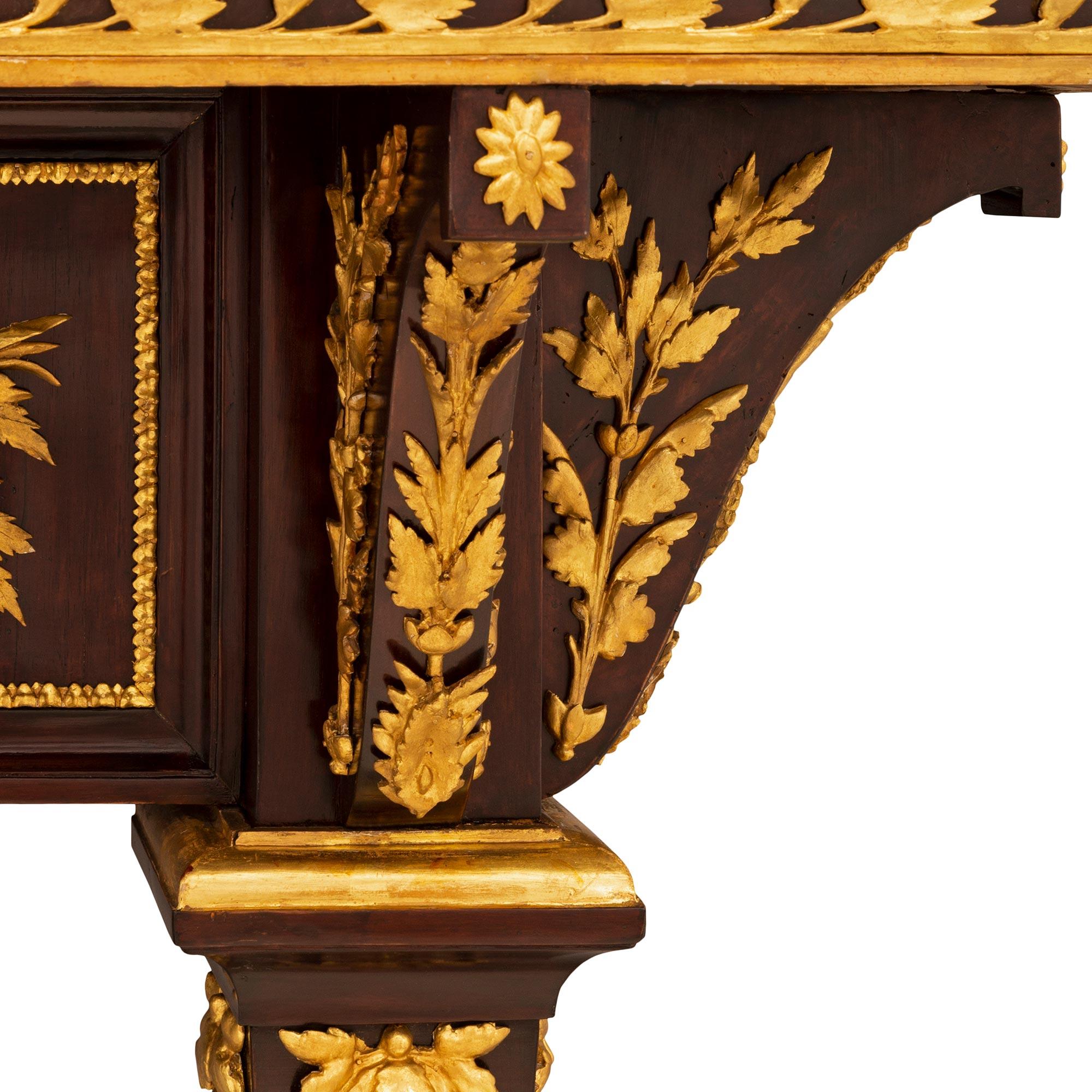 Air of Italian 19th Century Louis XVI St. Walnut, Giltwood, and Marble Consoles For Sale 5