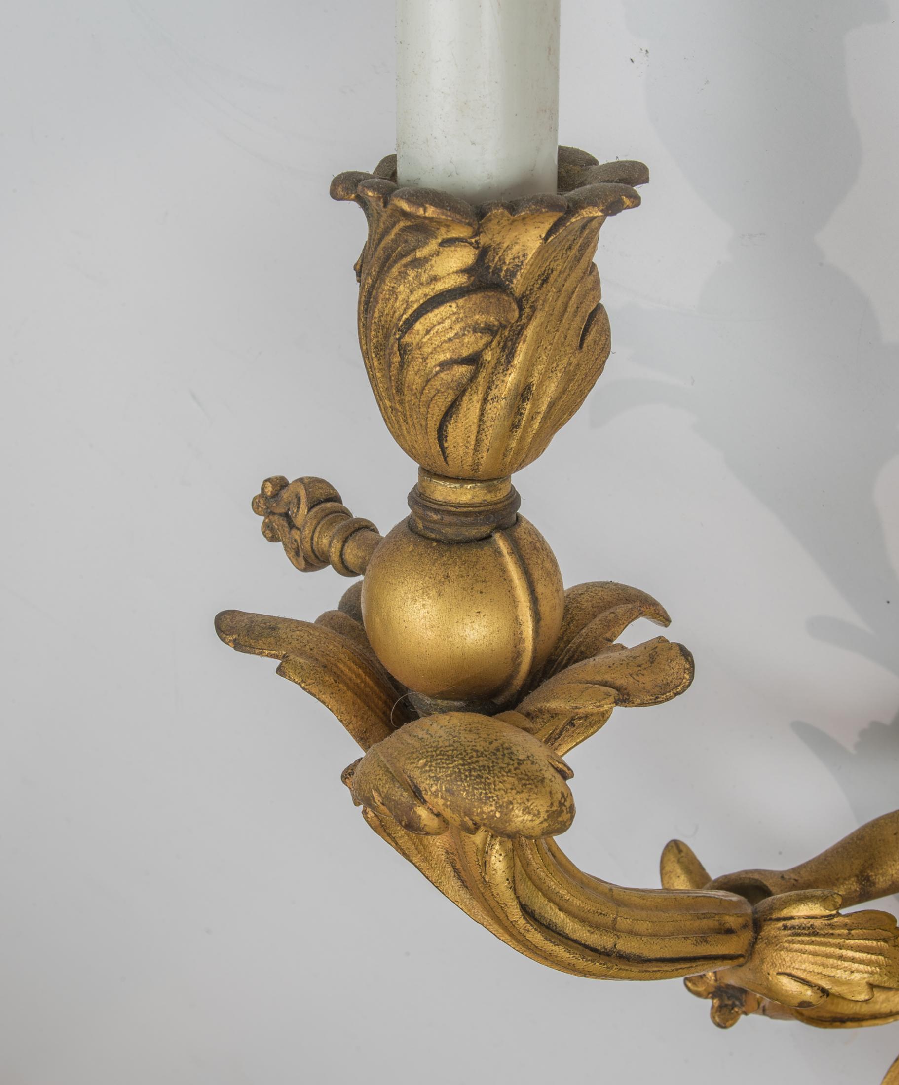Pair of Louis XV Style Gilt Bronze Two-Light Wall Sconces 2