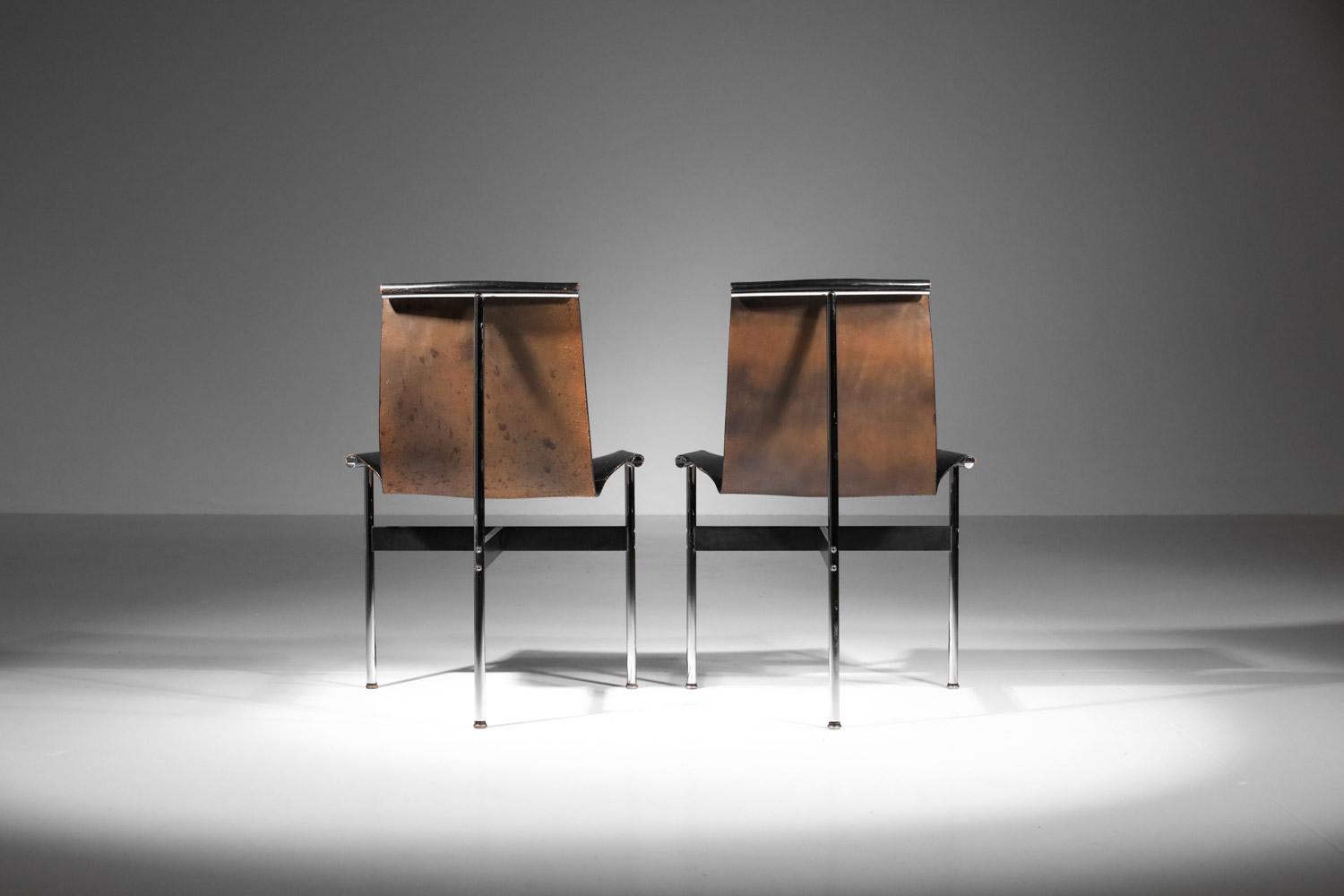 air of William Katavolos chairs for ICF Milano in black leather and chrome For Sale 3