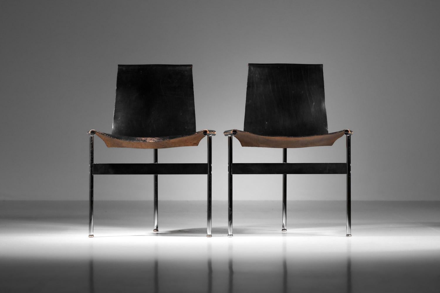 air of William Katavolos chairs for ICF Milano in black leather and chrome For Sale 11