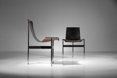 air de chaises William Katavolos pour ICF Milano en cuir noir et chrome