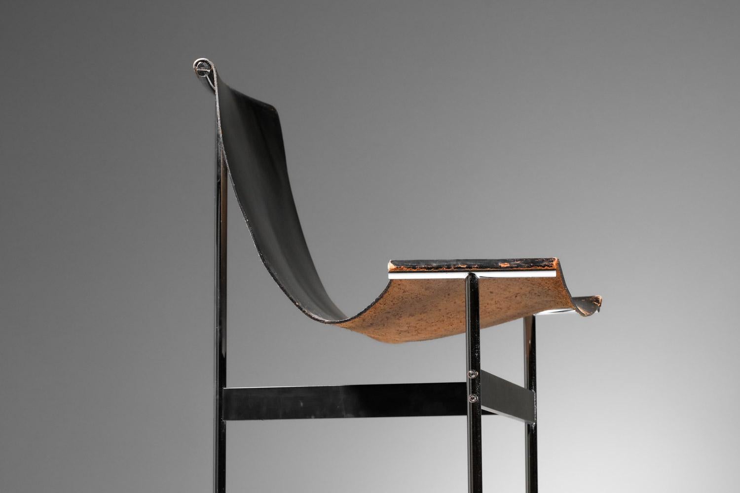 air of William Katavolos chairs for ICF Milano in black leather and chrome In Fair Condition For Sale In Ternay, Auvergne-Rhône-Alpes