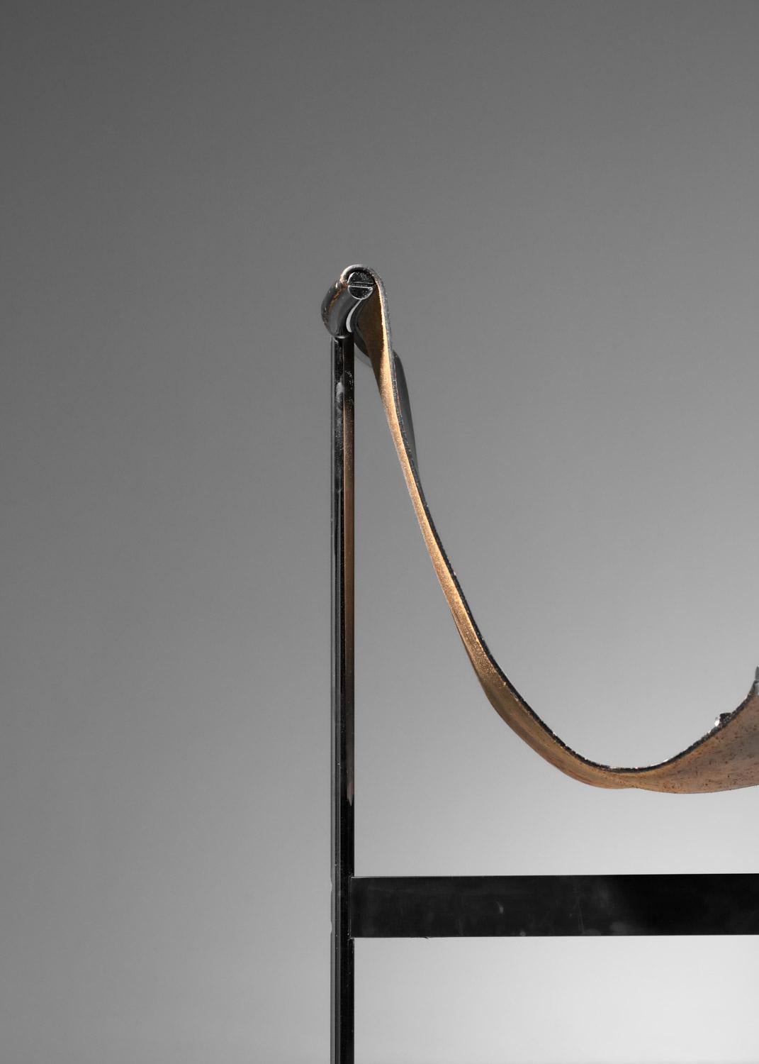 Steel air of William Katavolos chairs for ICF Milano in black leather and chrome For Sale