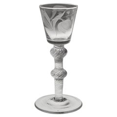 Antique Air Twist Wine Glass with Engraved Bucket Bowl c1750