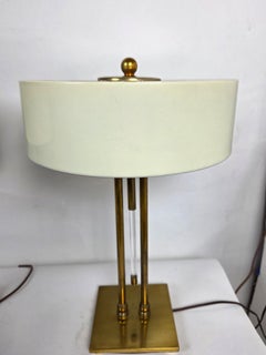 Pair Vintage Gerald Thurston for Lightolier Brass & Lucite Lamps, Circa 1950s