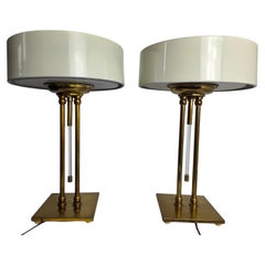 Pair Vintage Gerald Thurston for Lightolier Brass & Lucite Lamps, Circa 1950s