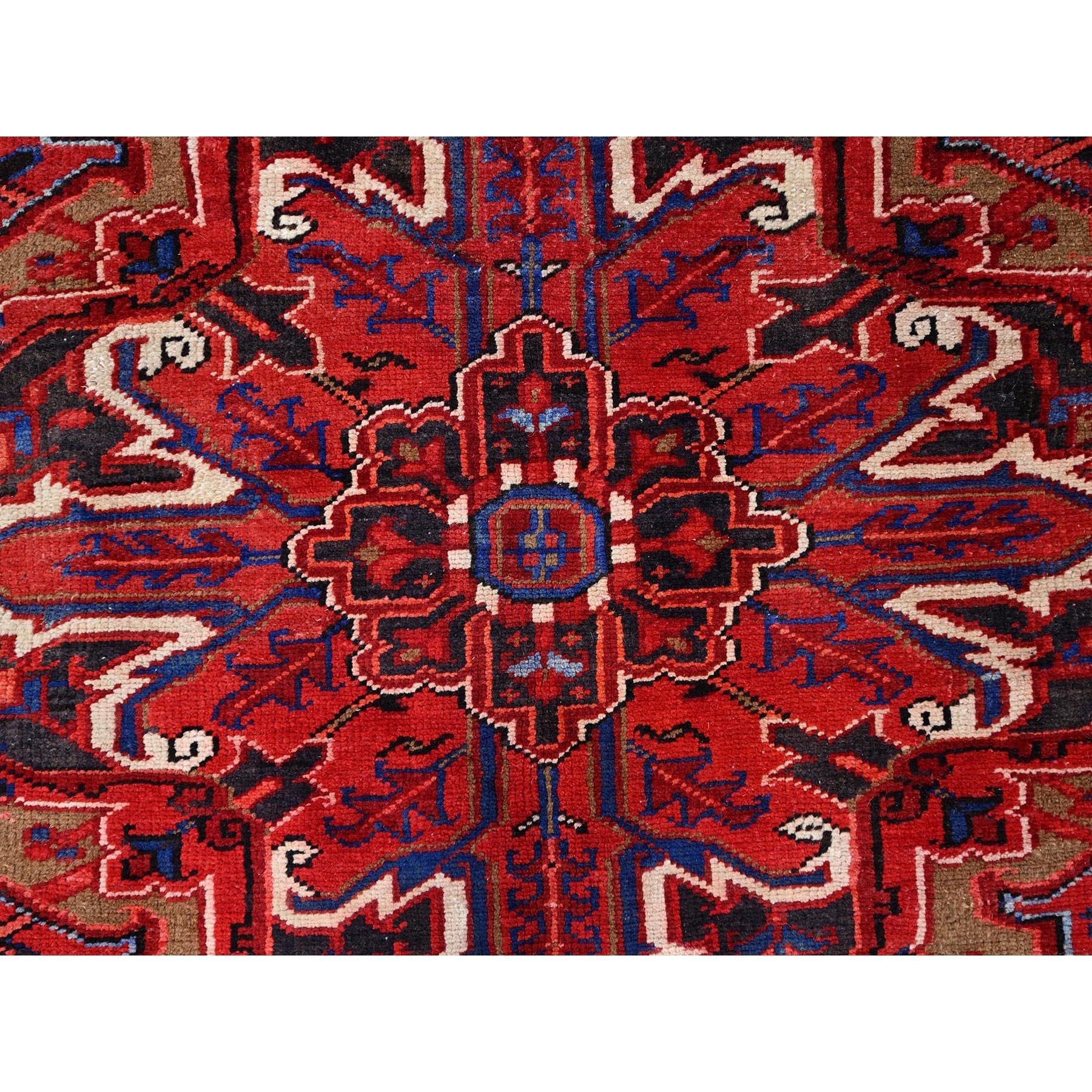 Airbnb Red Vintage Persian Heriz Cleaned Abrash Sides and Ends Hand Knotted Rug For Sale 3