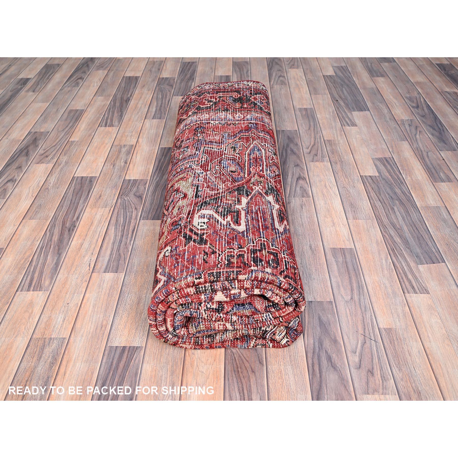 Airbnb Red Vintage Persian Heriz Cleaned Abrash Sides and Ends Hand Knotted Rug For Sale 4