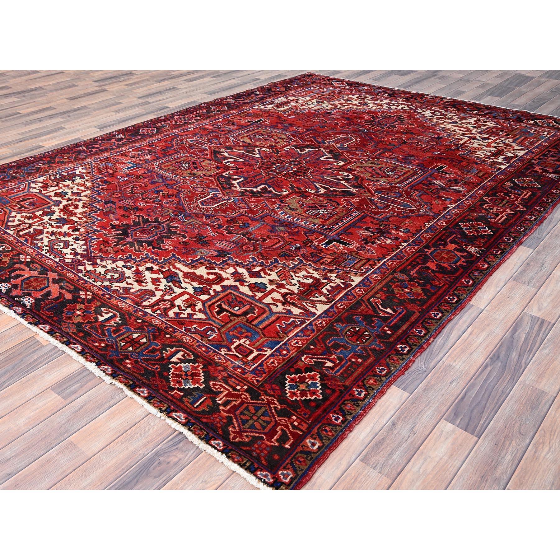Hand-Knotted Airbnb Red Vintage Persian Heriz Cleaned Abrash Sides and Ends Hand Knotted Rug For Sale