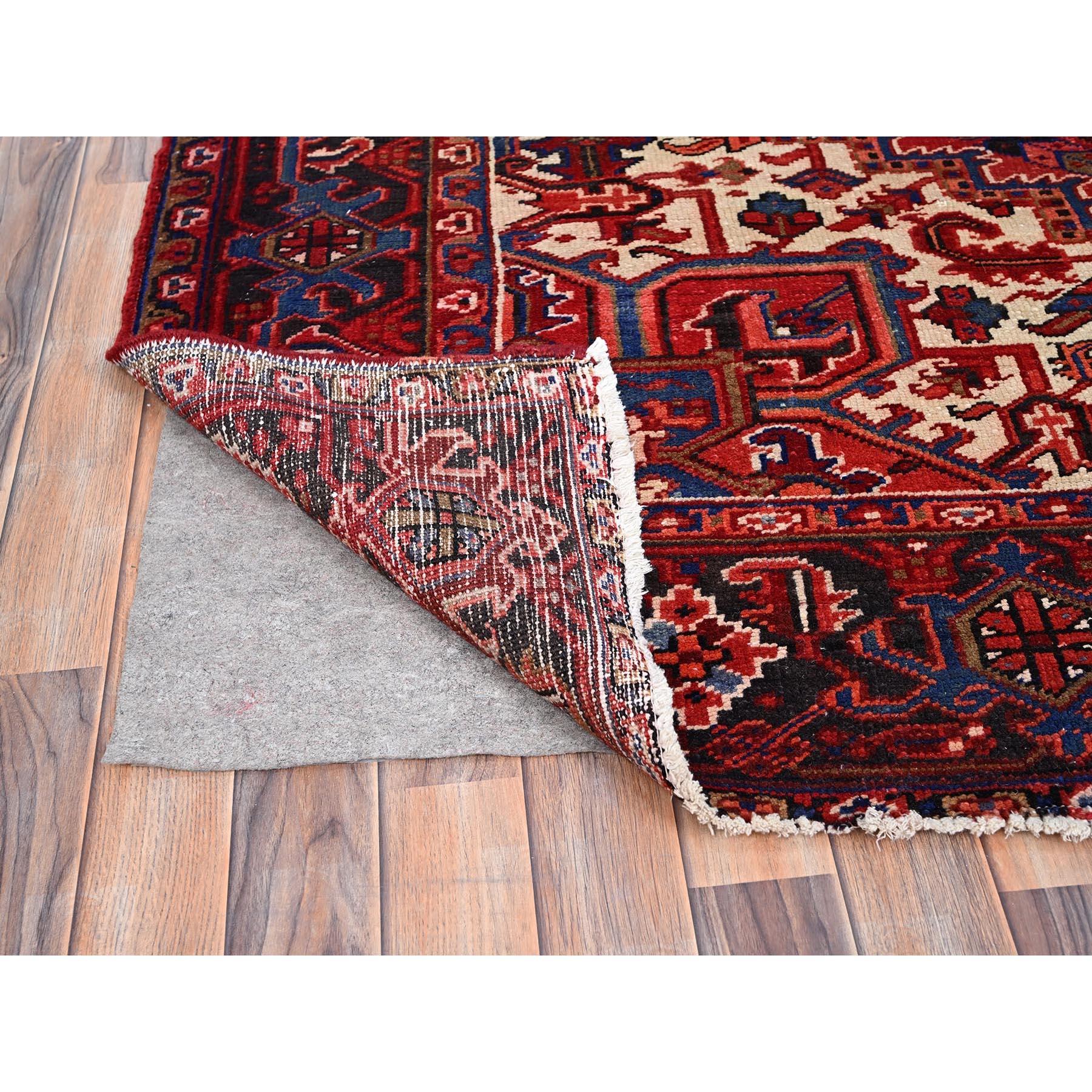 Mid-20th Century Airbnb Red Vintage Persian Heriz Cleaned Abrash Sides and Ends Hand Knotted Rug For Sale