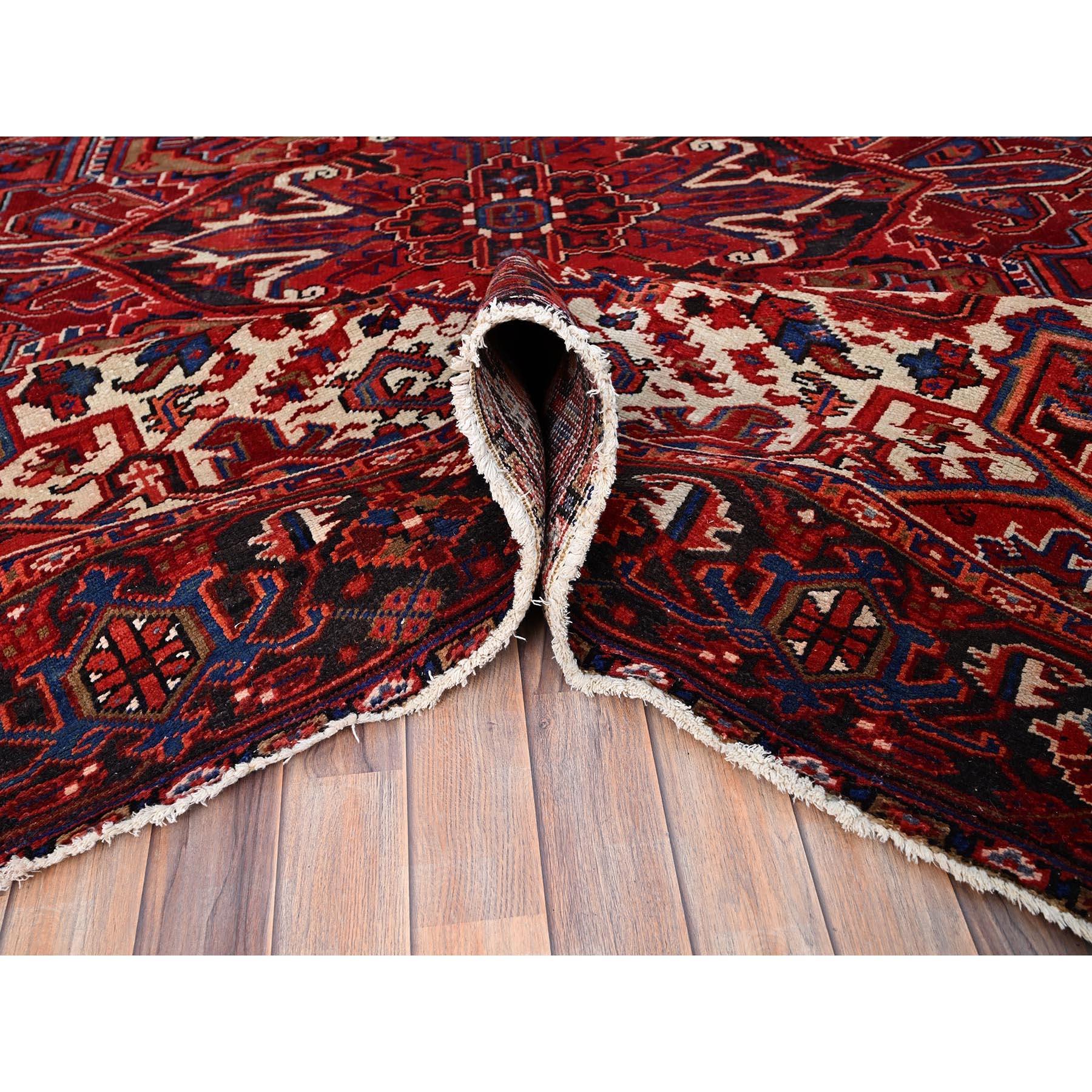 Wool Airbnb Red Vintage Persian Heriz Cleaned Abrash Sides and Ends Hand Knotted Rug For Sale
