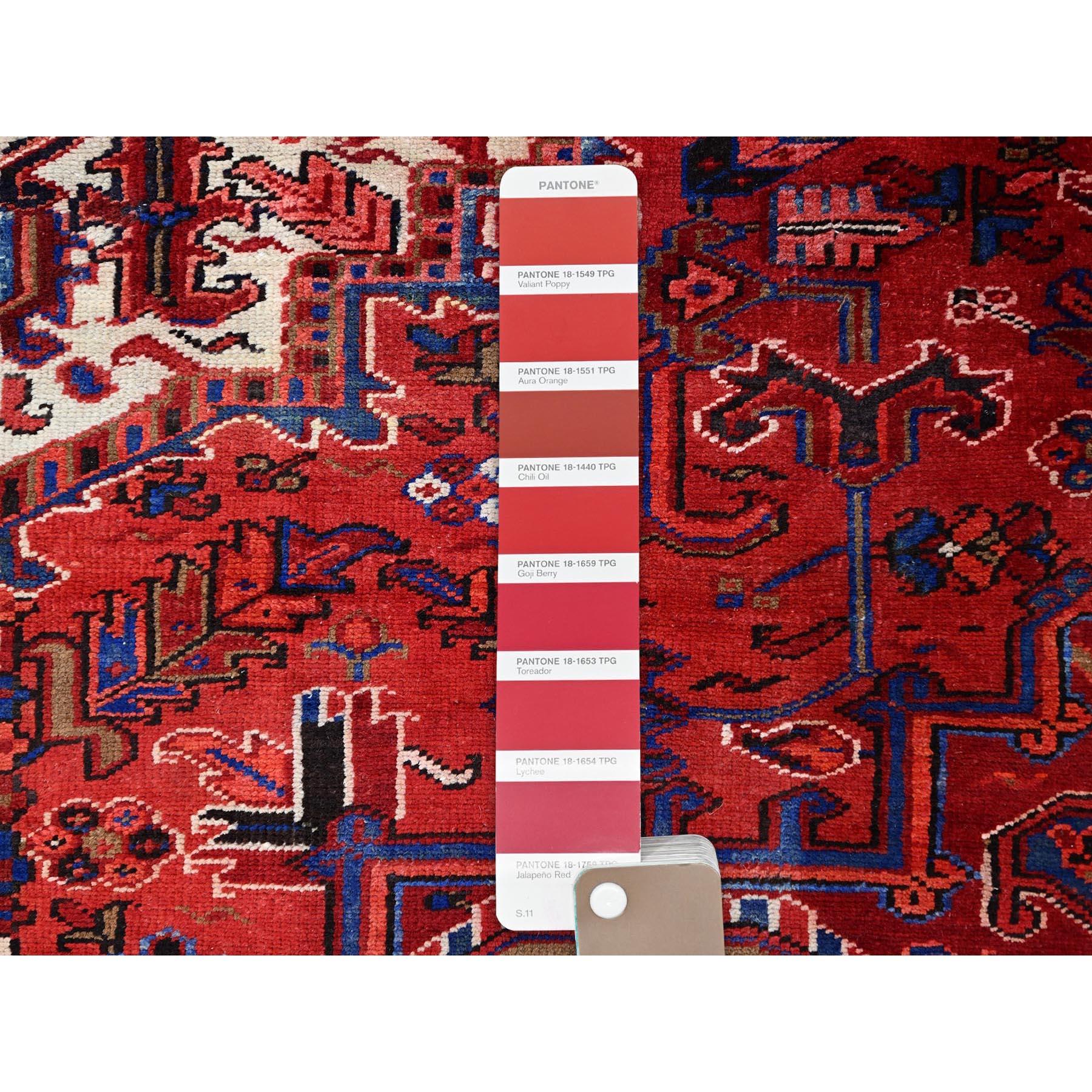 Airbnb Red Vintage Persian Heriz Cleaned Abrash Sides and Ends Hand Knotted Rug For Sale 2